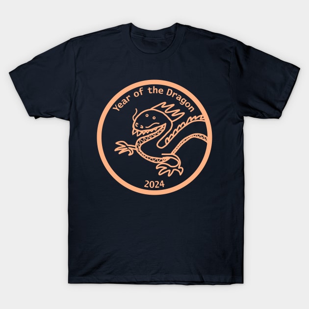Year of the Dragon Peach Fuzz 2024 Portrait T-Shirt by ellenhenryart